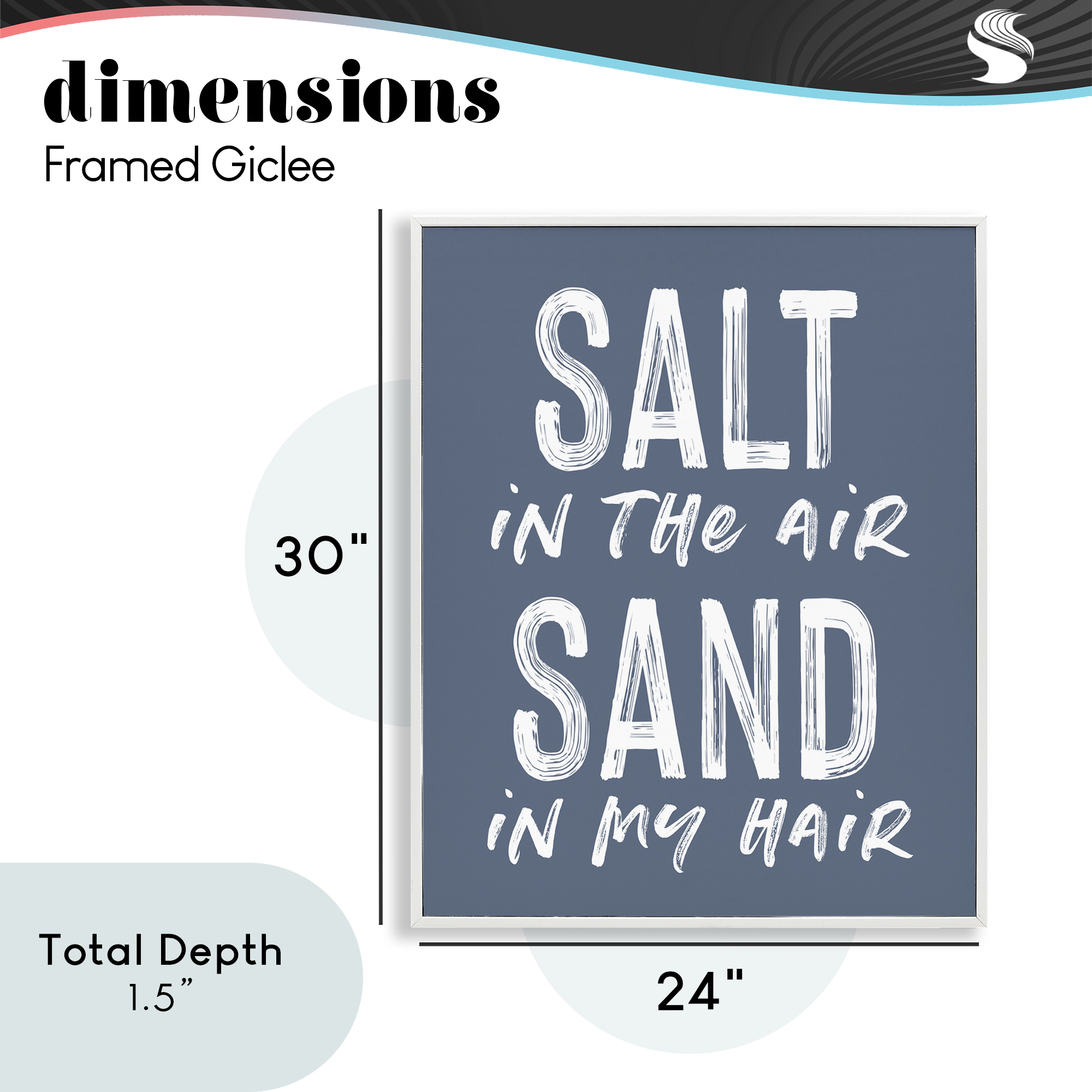 Summer Sentiment Salt Sand In Hair White Framed Giclee Art, design by Lettered and Lined
