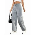 thumbnail image 3 of Cargo Joggers for Women Baggy Fleece Wide Leg Sweatpants Elastic High Waisted Fall Casual Hiking Pants Light Gray XXL, 3 of 9