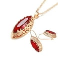 thumbnail image 2 of rygai 1 Set Necklace Earrings Set Vintage Elegant Hollow Oval Pendant Adjustable Bright Luster Decorative Gift Bride Faux Gemstone Dangle Necklace Earrings Set for Party,Red, 2 of 8