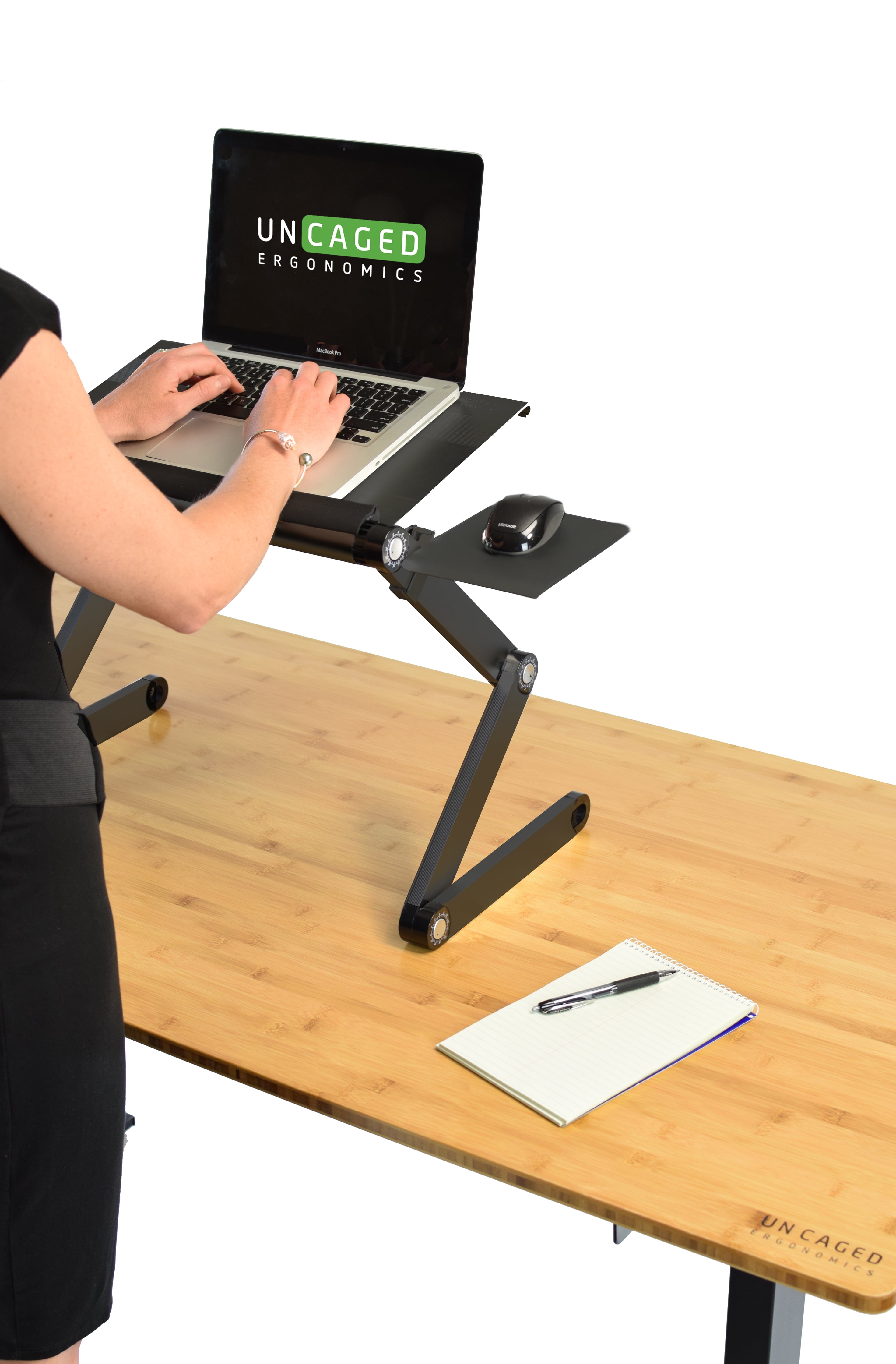 WorkEZ Cool Adjustable Laptop Cooling Stand with Dual Fans, 3 USB Ports & Mouse Pad – Portable Aluminum Laptop Desk for Bed, Couch, or Standing Workstation (Black)