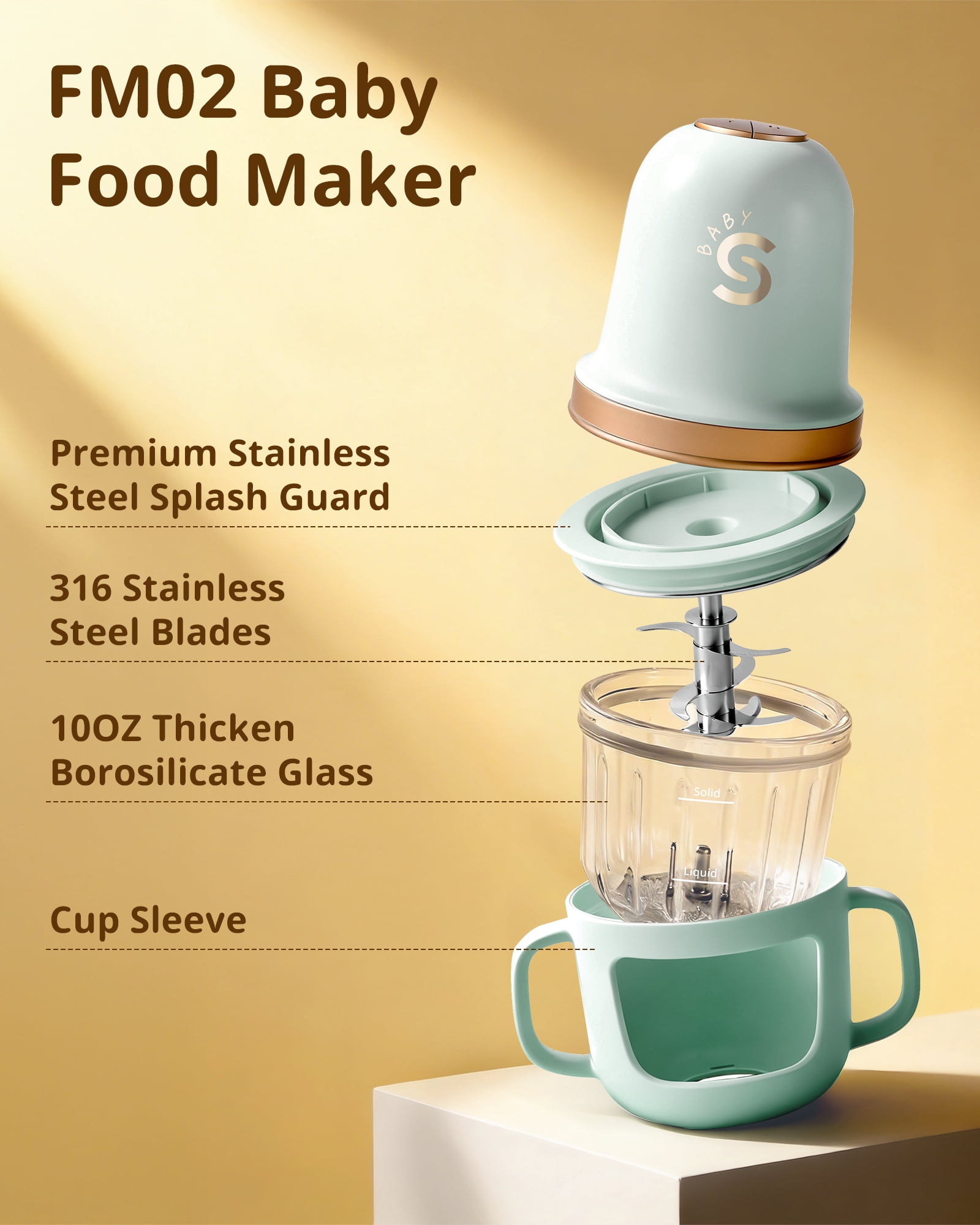 Baby Food Maker, SosekiBaby FM02 Baby Food Processor Set with Glass Bowl & 316L Stainless Steel Blades ,Baby Food Blender for Baby Puree, Meat, Vegatable,2-Speed Control, BPA-Free