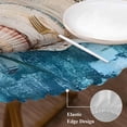 thumbnail image 4 of Shell Palm Leaf Round Fitted Table Cover Ocean Conch Blue Retro Background Waterproof Table Cloth with Elastic Edge Wipeable Tablecloth for Picnic Camping Party Fits 36"-44" Diameter, 4 of 8