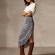 thumbnail image 4 of Falda de Franja para Mujeres de Cintura Alta Bodycon Midi Asimétrica Split Western Style, 4 of 7