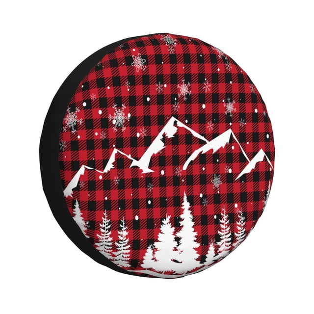 Fotbe Christmas Tree Buffalo Plaid Funda de Llanta de Repuesto con Estampado, Engrosada, Ajuste Universal para Jeep, Remolque, RV, SUV, Camión-14 inch