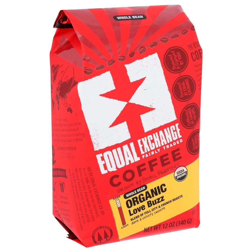 Equal Exchange Organic Love Buzz 100 Percent Whole Bean Coffee, 12 Ounce -- 6 per Case.