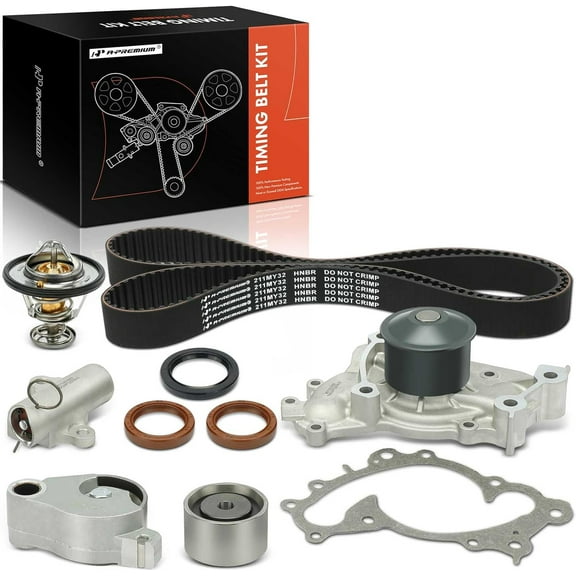 A-Premium Timing Belt Kit with Water Pump Thermostat Tensioner Compatible with Toyota Camry Highlander Sienna Solara 2002-2007 Lexus RX330 ES330 ES300 V6 3.0 3.3L DOHC