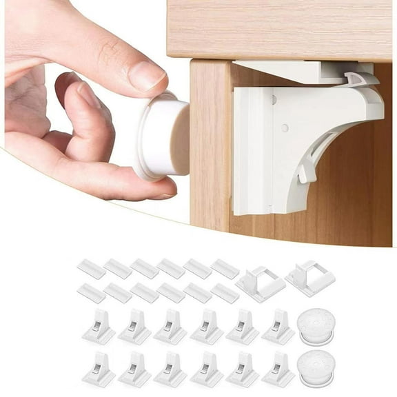 Baby Proof Magnetic Cabinet Lock & Latches Child Drawer Latches 3M Adhesives Non Drilling Safety Cabinet Locks Baby Drawer Locks for Kids Multi-Function 12 Pack   2 Keys (Magnatic White 1)