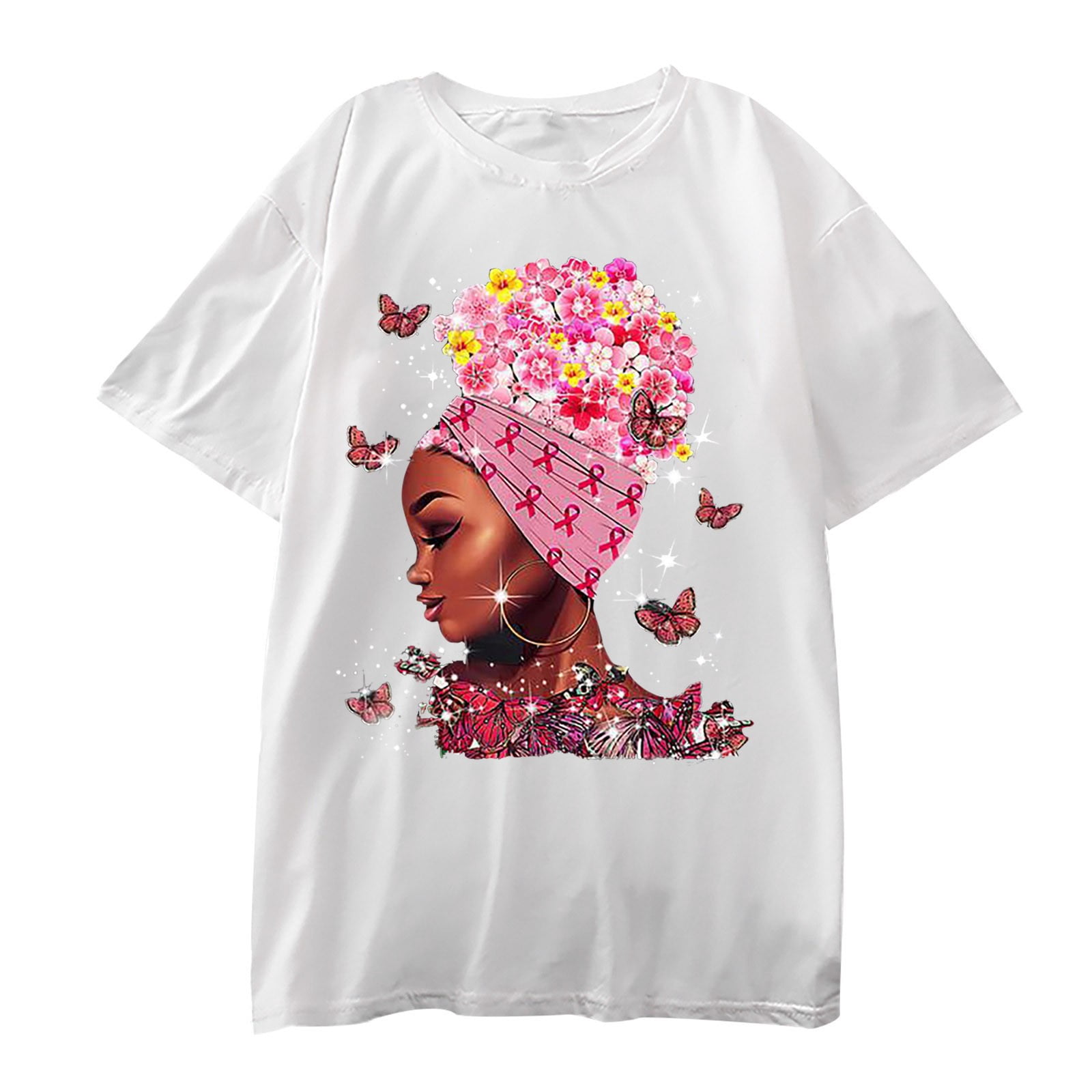 iOPQO womens t shirts Women's sexy cute black print top loose one-piece  short-sleeved top T-shirt t shirts for women Pink + XL - Walmart.com