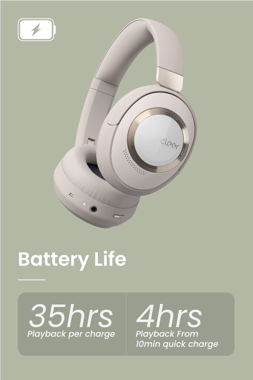 Cleer Audio ALPHA Over-Ear Adaptive ANC Noise-Canceling Bluetooth Headphones with Microphones - Stone