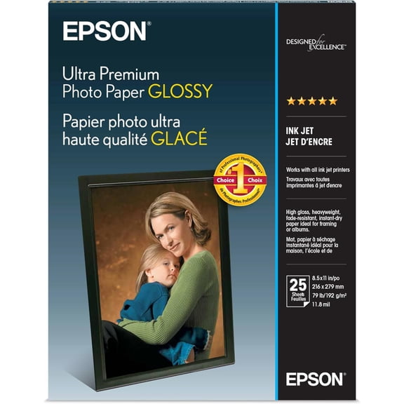 Ultra Premium Photo Paper Glossy, Letter, 8.5 x 11, 25 Sheets (S042182), White