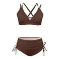thumbnail image 6 of ZQUUVOU Women's Ribbed Two Piece Bikini Set Solid Color High Waist Texture Tie Side Swimsuit Beach Vacation Coffee, 6 of 6