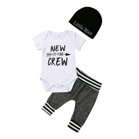 

Musuos Baby Boys Girls Short Sleeve Romper Tops Cartoon Drawstring Pants Hat Outfits Set