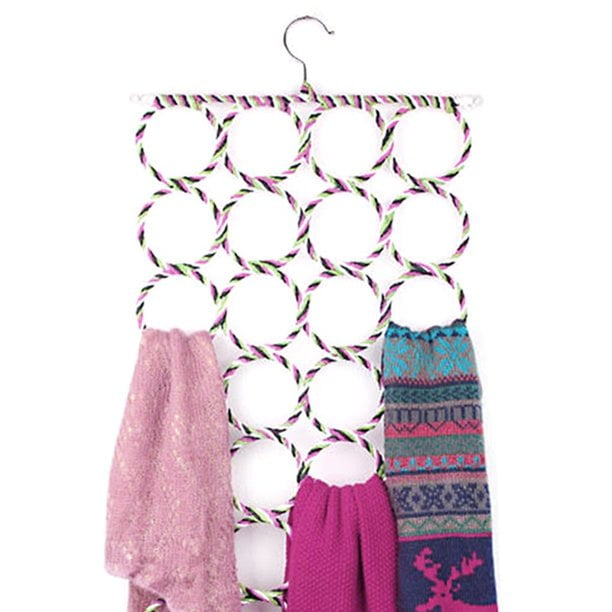 AMERTEER 28 Ring Scarf Shawl Scarves Holder Foldable Tie Belt Hook