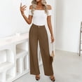 thumbnail image 5 of Inglocry Wide Leg Dress Pants for Women High Waisted Office Work Trousers Business Casual Slacks Button Flowy Palazzo Pant Brown L, 5 of 9