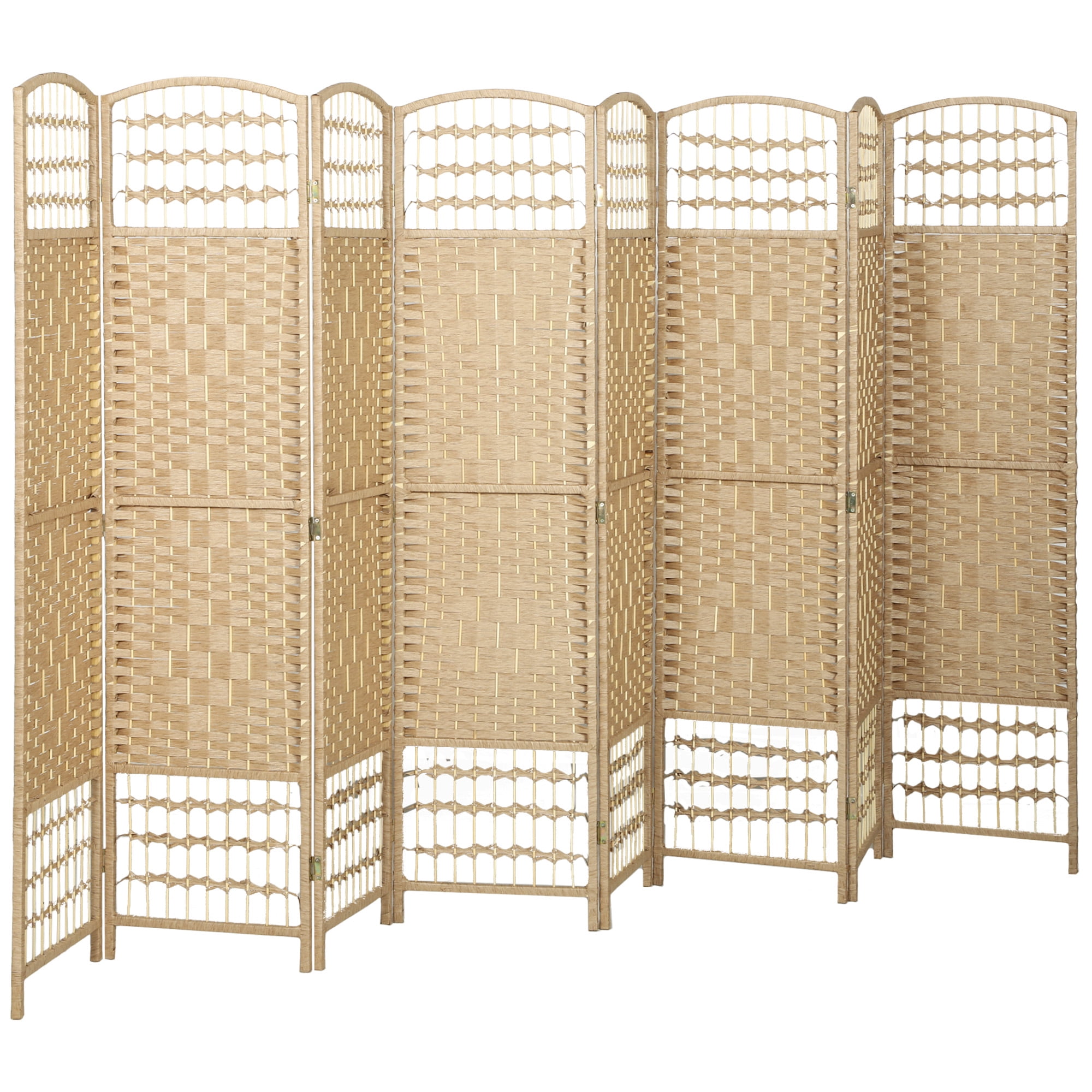 HOMCOM 8 Panel Room Divider, Folding Privacy Screen, 5.6' Room Separator, Wave Fiber Freestanding Partition Wall Divider, Natural