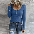 thumbnail image 2 of T Shirts For Women Trendy Long Sleeve Henley Button Down Slim Fit Tops Scoop Neck Ribbed Kni Tshirt For Women 2023, 2 of 7