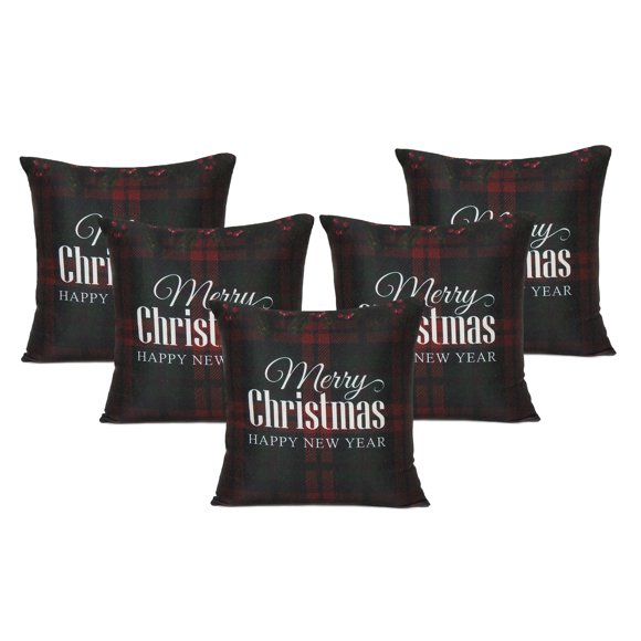 Oussum Home Decorative Cushion Covers Cotton Digital Print Zipper Throw Pillow Cases Marry chriatmas& happy new year Set of 5