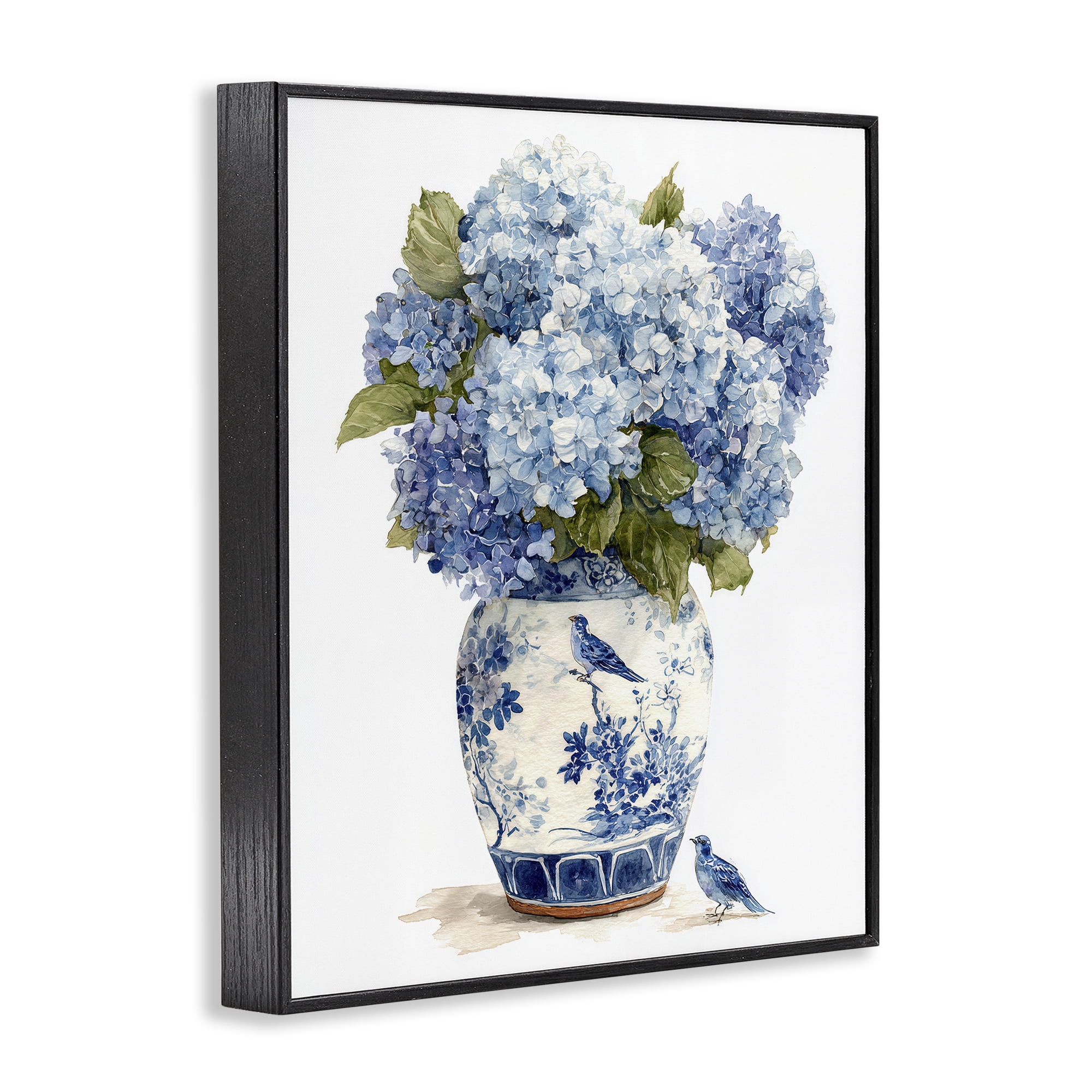 Stupell Industries Blue Bird & Hydrangea Vase Black Framed Giclee Art, design by Imagine It Images