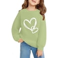 thumbnail image 5 of KHONTS Girls Long Sleeve Sweatshirts with Heart Print Casual Loose Fit Pullovers Tops Jacket for Kids,Size 3-14 Years Light Green 140, 5 of 7