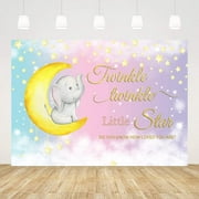 Twinkle Twinkle Little Star Backdrop Baby Shower Decorations for Girl Twinkle Little Elephant Backdrop Gold Moon Background Gender Reveal Party Decor Banner Props