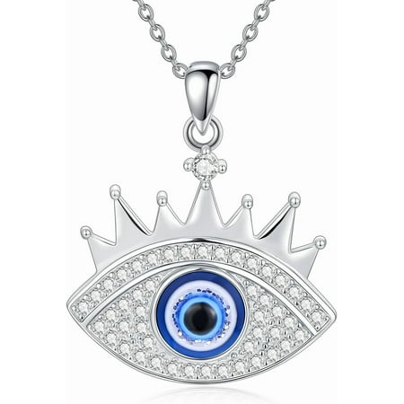 THOYAS 925 Sterling Silver Evil Eyes Necklace Third Eye Crown Protection Turkish Evil Eyes Pendant Necklace for Women