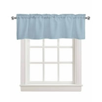 Blue Linen Curtain Valance for Bedroom/Bathroom/Kitchen/Living/Dining Room Window,Winter Sky Blue Modern Abstract Minimalist Solid Pure Pastoral Pocket Topper Drapes Decorative Cafe Drapery 42"x12"