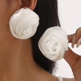 thumbnail image 2 of Dainty Fabric Rose Flower Stud Earrings for Women Handmade 5cm 3D Organza Chunky Floral Bud Dangle Earring Elegant Wedding Birthday Holiday Costume Accessories Jewelry Gifts, 2 of 10