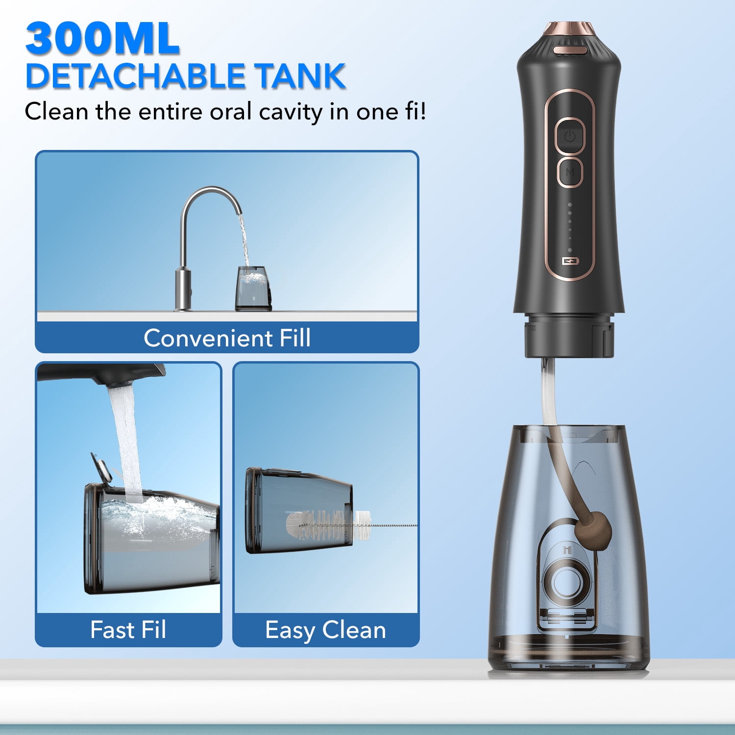 Cshidworld Water Flosser, Cordless Water Teeth Cleaner Picks, 300ml Water Dental Flossers Rechargeable Oral Irrigator with 5 Modes 8 Jet Tips IPX7 Waterproof for Home Travel