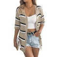 thumbnail image 3 of Women Open Front Knitted Crochet Cardigan Short Sleeve Sweater Casual Loose Comfy Light-Weight Kimonos Top Khaki XL, 3 of 9