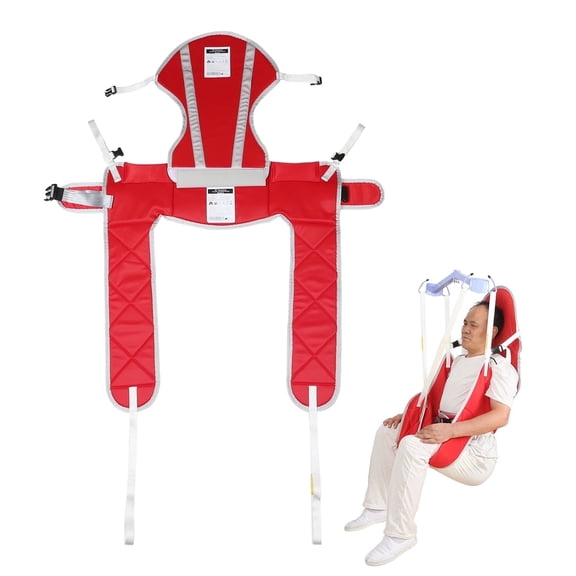 EZ Assistive Patient Lift Sling with Head Support, U Sling Lift for Toileting & Transfers, Mobility Aid – Red, Medium