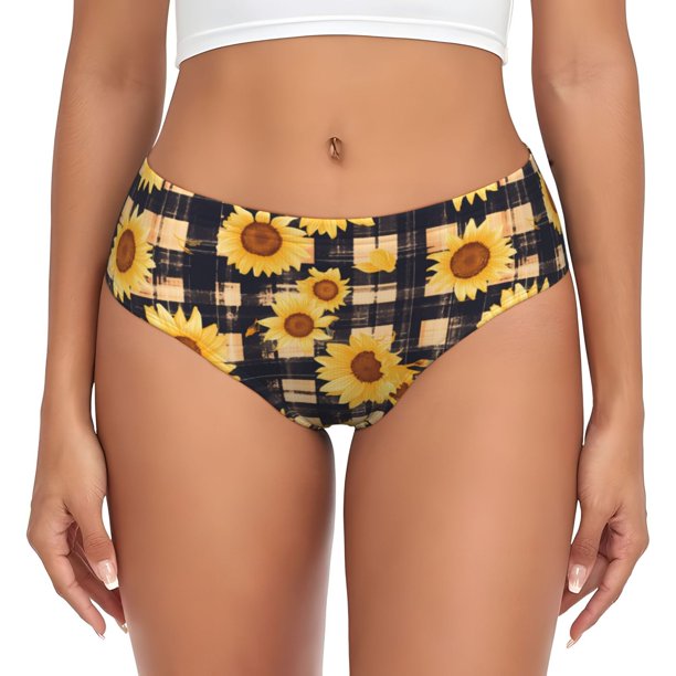 Fotbe Vintage Black White Plaid Sunflowe Calzones Estampados para Mujer – Ropa Interior de Algodón, Cómoda, Suave y Elástica-4X-Large