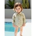 thumbnail image 4 of BemeyourBBs Newborn Baby Boy Girl Plaid Gingham Bubble Romper Shirt Infant Baby Boys Spring Summer Fall Winter Clothes Lapel Neck Long Sleeve Button Down Dress Shirt Romper Bodysuit, 4 of 9