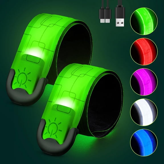 Rechargeable LED Armband 2-Pack, High Visibility Reflective Running Gear for Night Safety, Light Up Armbands for Night Walking, Cycling, Running Gift for Women Men，Green