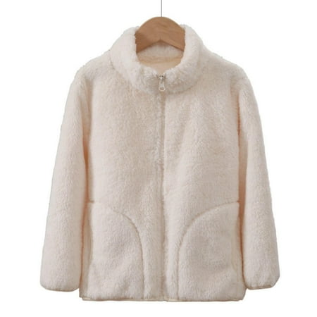 Mgmyaa Kids Fleece Stand Collar Windproof Jacket Boys Girls Thickened Warm Winter Coat Long Sleeve Casual Outerwear Unisex 3-16 Years