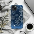 thumbnail image 4 of Ocean Sea Life Phone Case for iPhone 16 15 14 13 12 Pro Max Plus, Blue Cover with White Seahorse Shell Starfish Design, 4 of 6