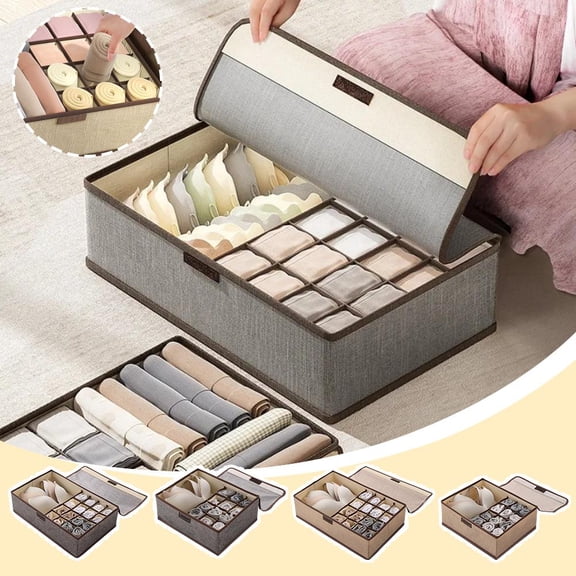 HAVELOR 13-Grid Fabric Underwear Organizer, 12.6 x 10.2 x 4.7 in, Breathable Foldable Storage, For Wardrobe and Drawer Organization(Gray,17 cells)