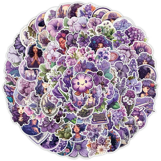 Paquete de pegatinas Purple Aesthetic, 100 unidades, flores violetas