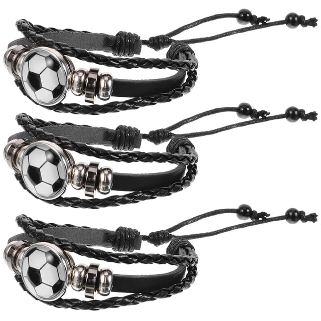 KAKOWELY Pulsera de fútbol de 3 piezas, pulsera trenzada con dijes de fútbol, pulsera de fútbol