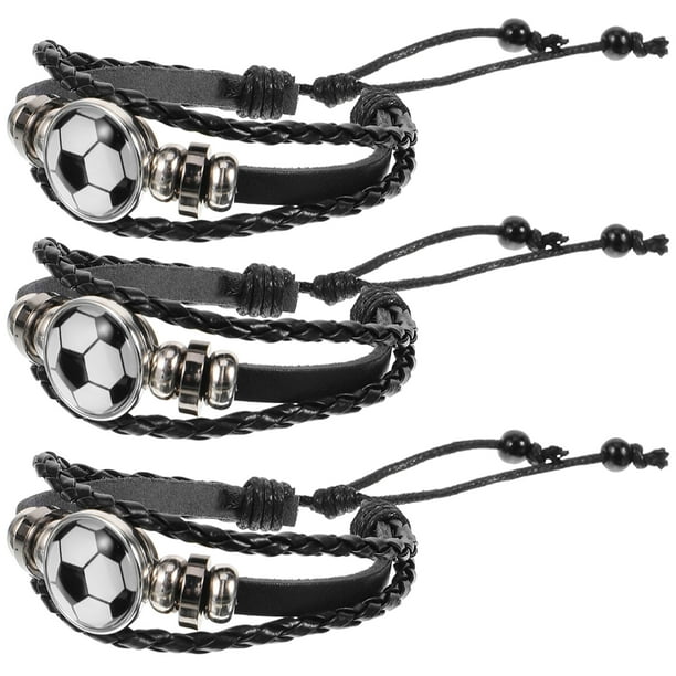 Pulsera de fútbol de 3 piezas, pulsera trenzada con dijes de fútbol, pulsera de fútbol