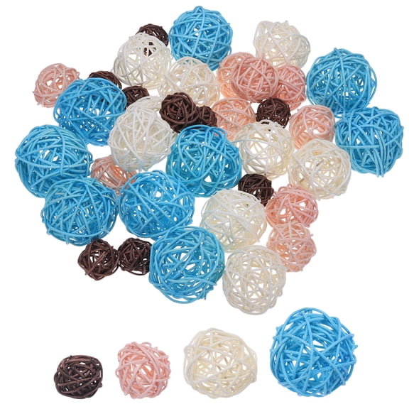 36 Pcs Vase Filler Decorative Balls, 2.4/2/1.6/1.2" Light Blue/White/Light Brown/Dark Brown Wicker Rattan Decor