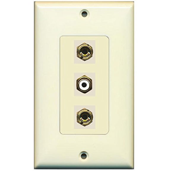 RiteAV - 1 Port RCA White 2 Port Banana Speaker Decorative Wall Plate - Light Almond