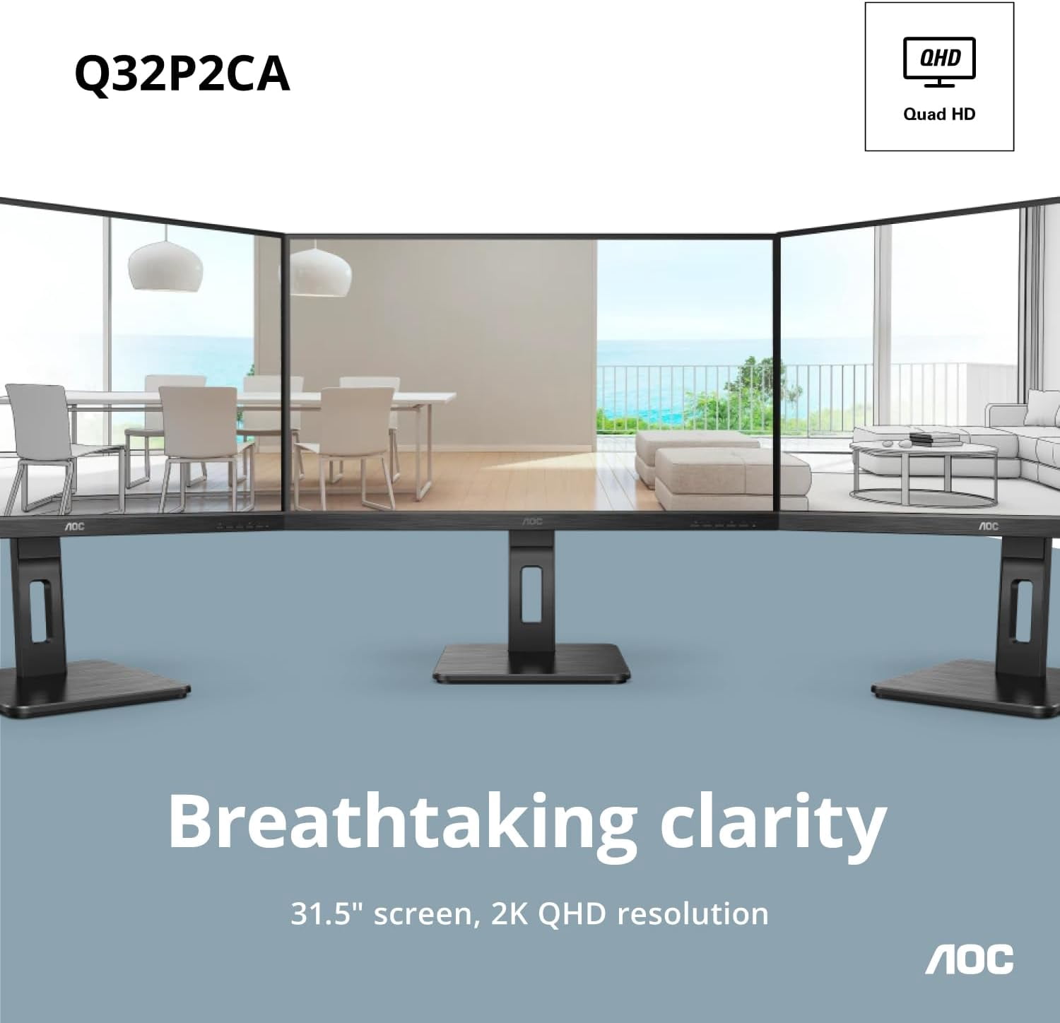 Restored AOC Q32P2CA-B 32"" 2560 x 1440 60Hz QHD Monitor - Certified , Black (Refurbished)