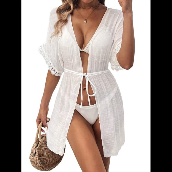 Transparente con Lazo Frontal para Cubrir Traje de Baño, Cárdigans y Trajes de Baño. XL