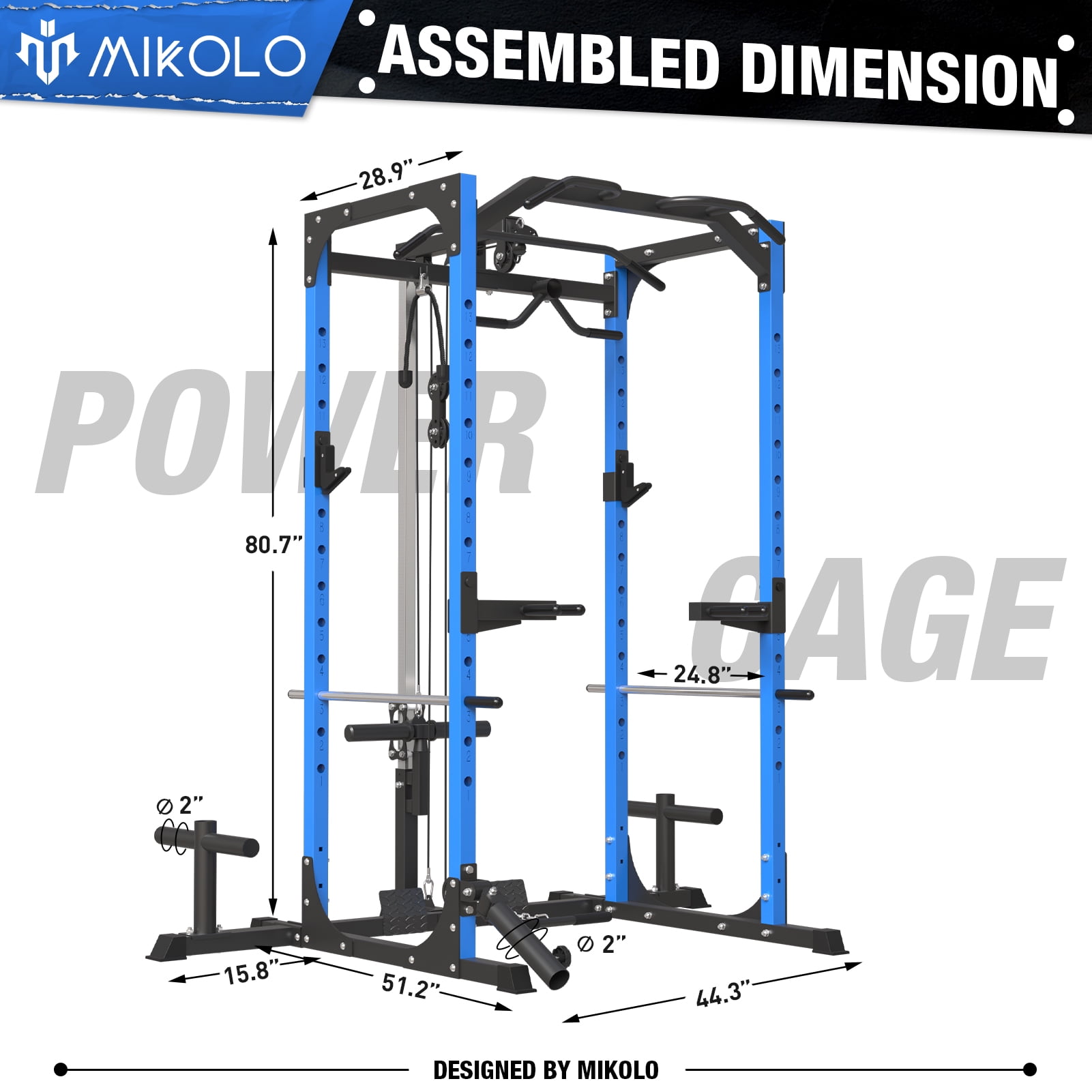 Mikolo Power Rack Cage with LAT Pulldown System,1200 lbs Capacity Power Rack with 800 lbs Capacity Weight Bench and 1500 lbs Capacity Barbell Combo (Upgraded) - 3490856077
