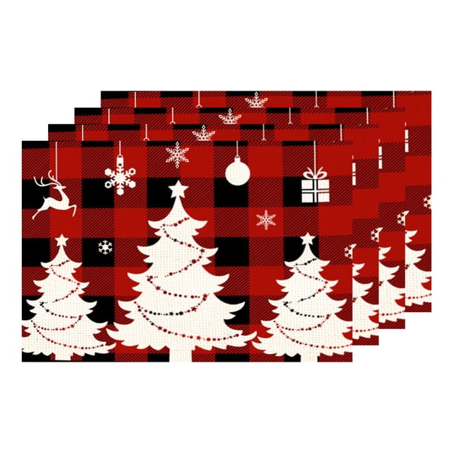 Gibobby Mantel Individual impreso de lino navideño, decorativa de aislamiento térmico para restaurante occidental (C, One Size)