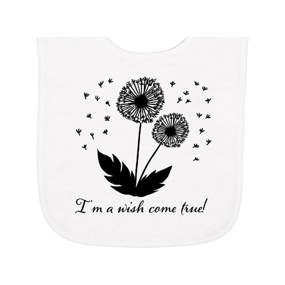 Inktastic I'm a Wish Come True Dandelion in Black Baby Terry Cloth Bib