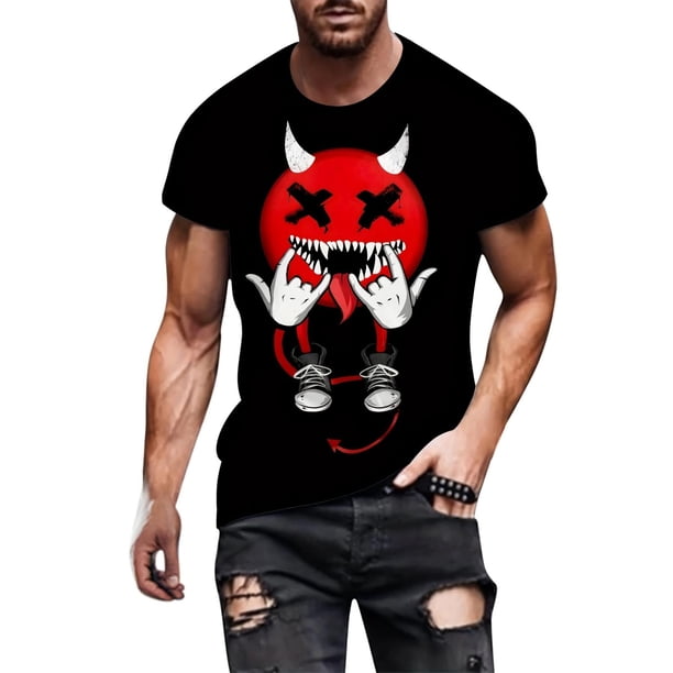 Camiseta informal con estampado 3D de Demonio Rojo para hombre, 100 % algodón, cuello redondo, corte regular. Camiseta gráfica original para adultos, hombres, mujeres, adolescentes y jóvenes.