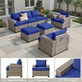 thumbnail image 6 of Ovios 7 Pieces Outdoor Patio Furniture Set All-Weather Rattan Wicker Sectional Sofa and Chairs with Ottomans, Navy Blue, 6 of 9