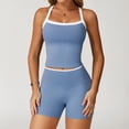 thumbnail image 1 of AEXTO Two Piece Color Block Womens Workout Sets Cross Back Tank Top Matching High Waist Leggings Shorts Sets Gym Outfits Activewear, 1 of 5