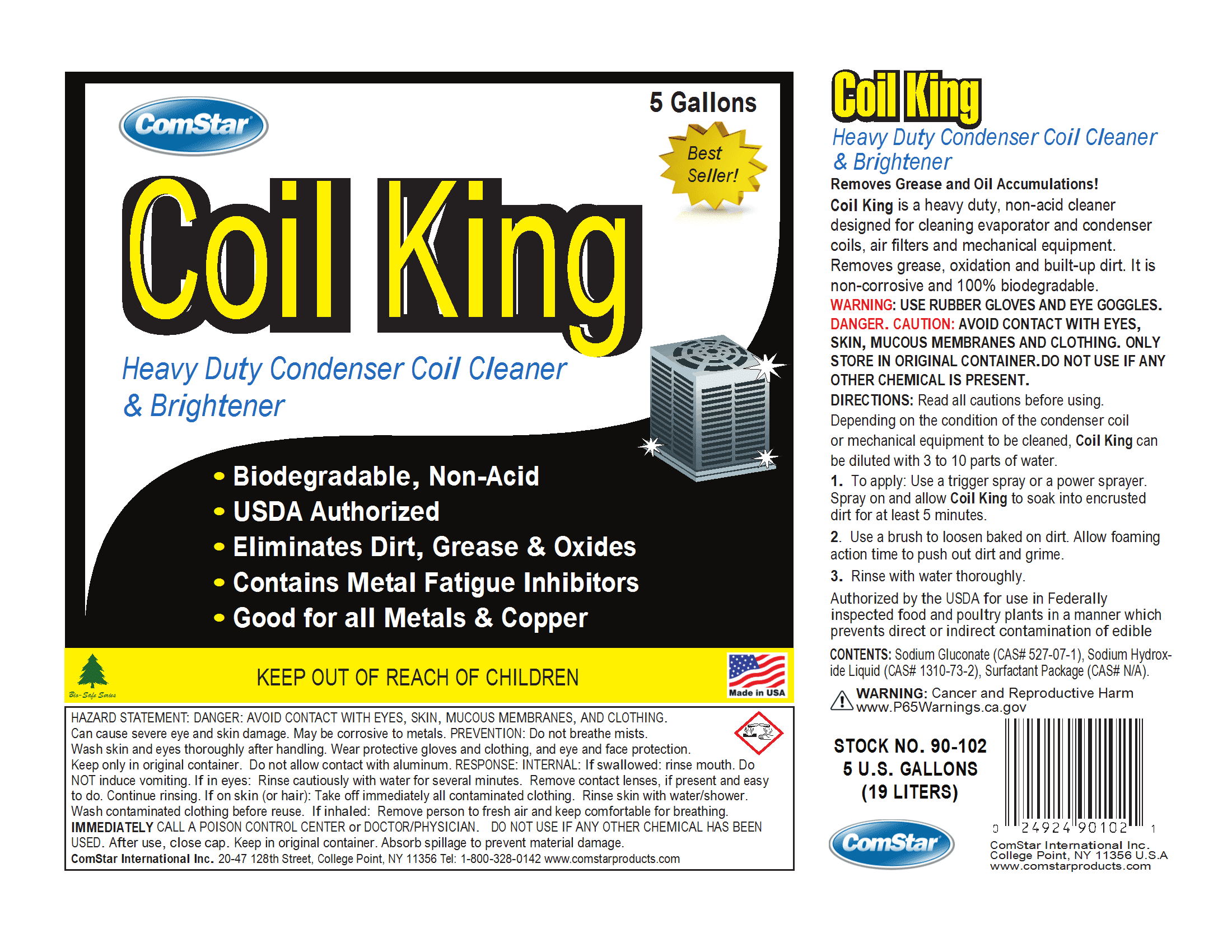 ComStar Coil King, 5 Gallons, Heavy Duty Foaming Condenser Coil Cleaner & Brightener, Alkaline, Non-Acid Cleaner for Finned Tubes, Air-Cooled Condenser Coils, Made in USA (90-102)